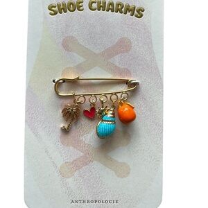 Anthropologie NWT Gold Tone Safety Pin Tropical Shoe Bag Charm Palm Tree Beach